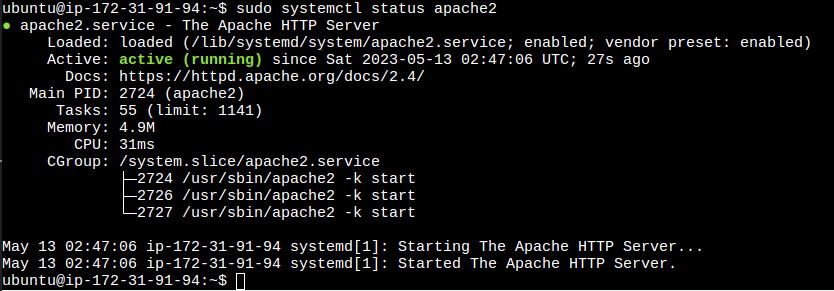 Confirming Apache is running