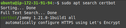 using apt search to confirm Certbot is available