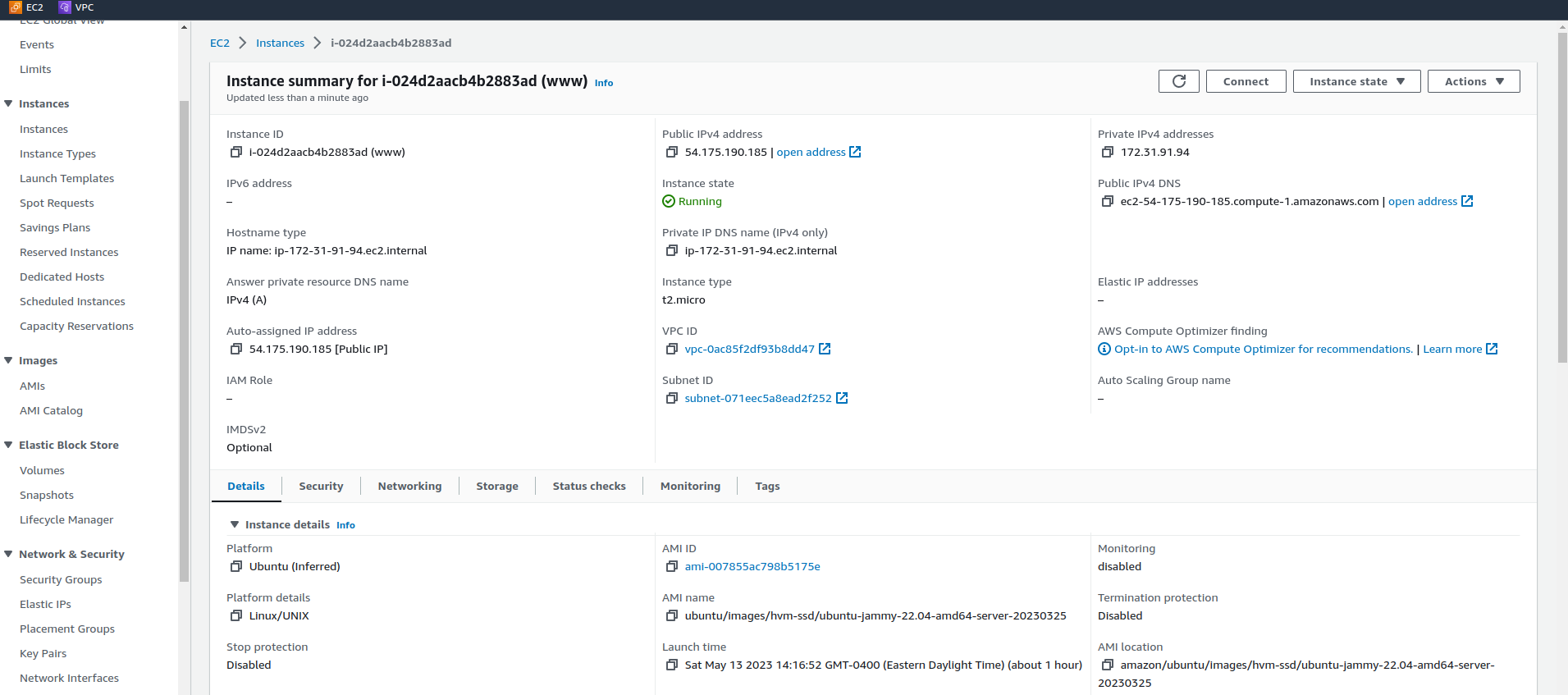 Accessing the Elastic IP settings