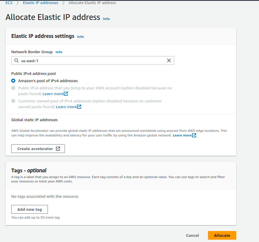 Allocating an elastic IP