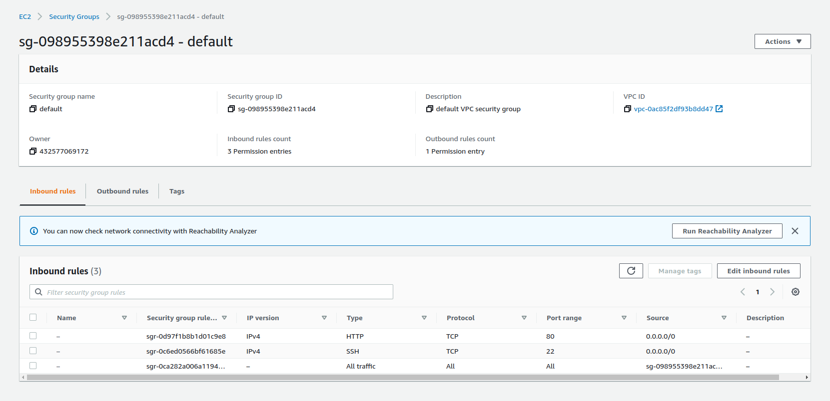 Adding inbound HTTP to the security group